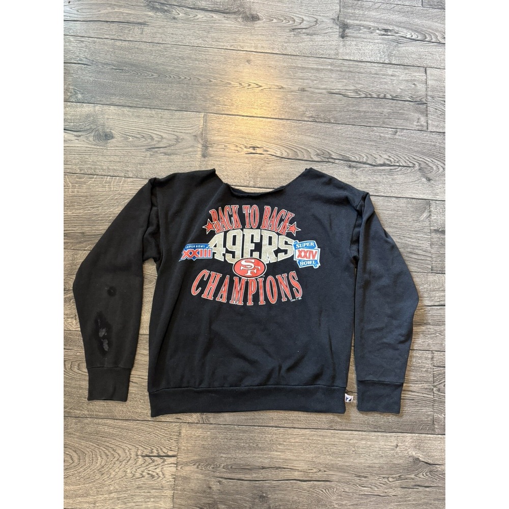Vintage 90s San Francisco 49ers Logo 7 Black Crewneck Super Bowl Champions Sz M‎